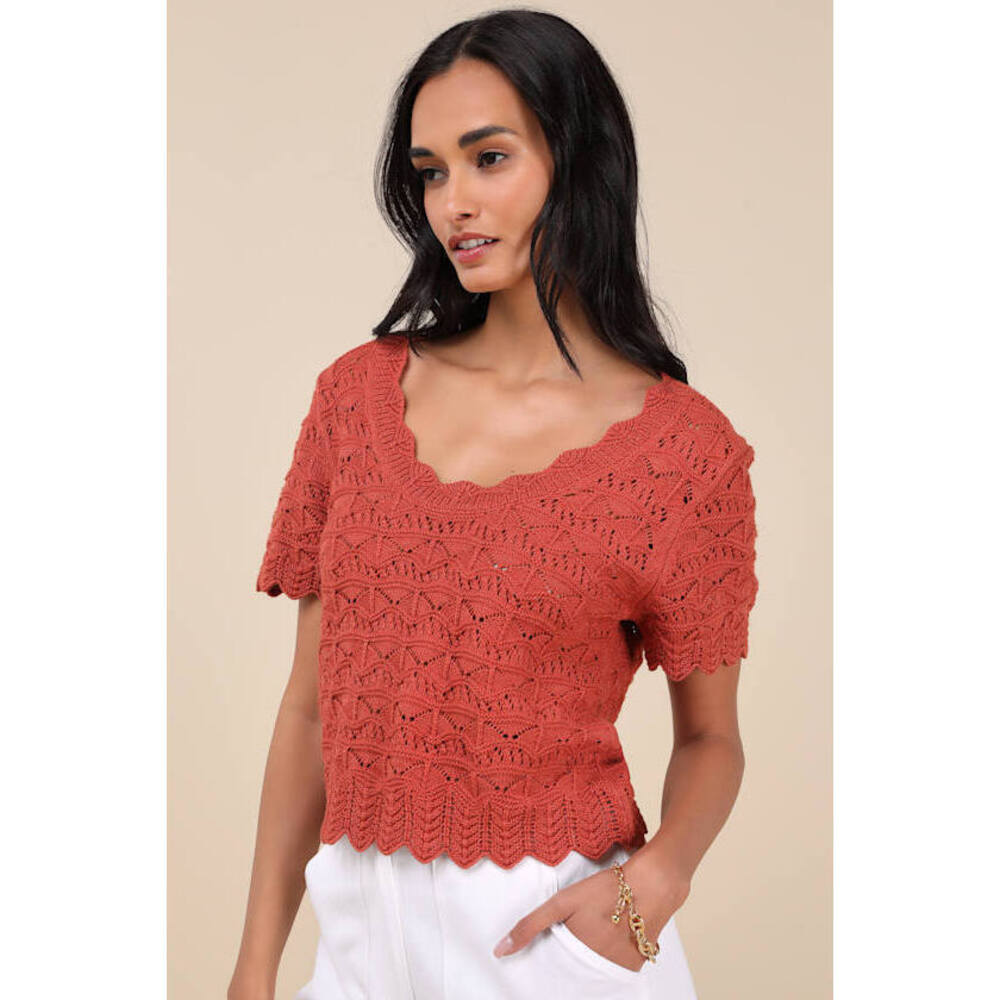 Lulus Sweetest Example Rust Orange Pointelle Knit… - image 1